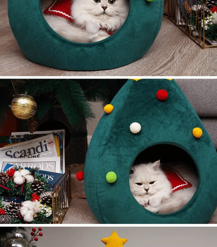 Christmas Tree Cat Bed - FestivePurr Skanto