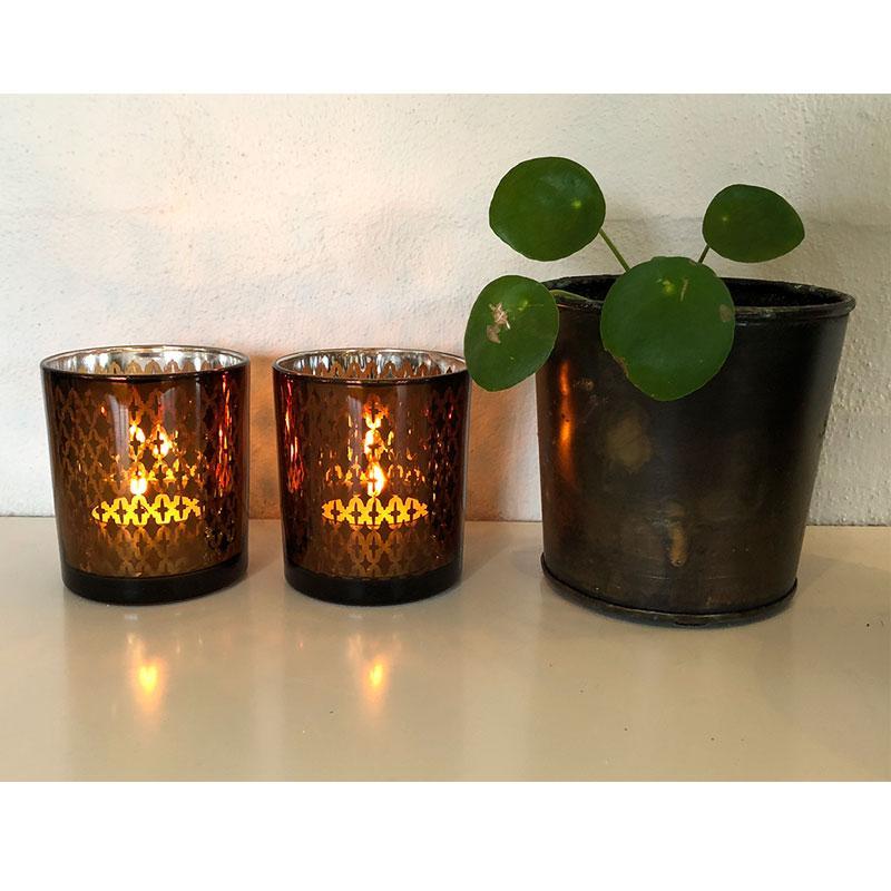 Te lysestake laget av glass (2 stk.) Kobber / svart av SIA Home Fashion | Skanto