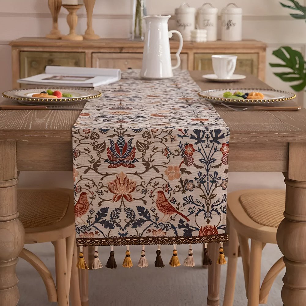 Skanto | EVERBLOOM LINENS – Elegant Duket med Blomster- og Fugl Jacquard Design