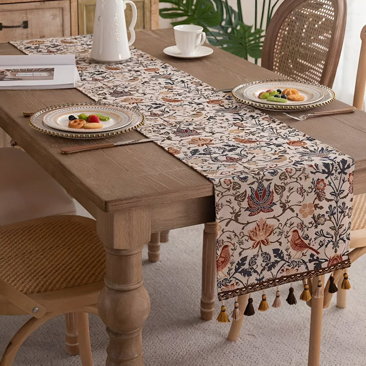Skanto | EVERBLOOM LINENS – Elegant Duket med Blomster- og Fugl Jacquard Design