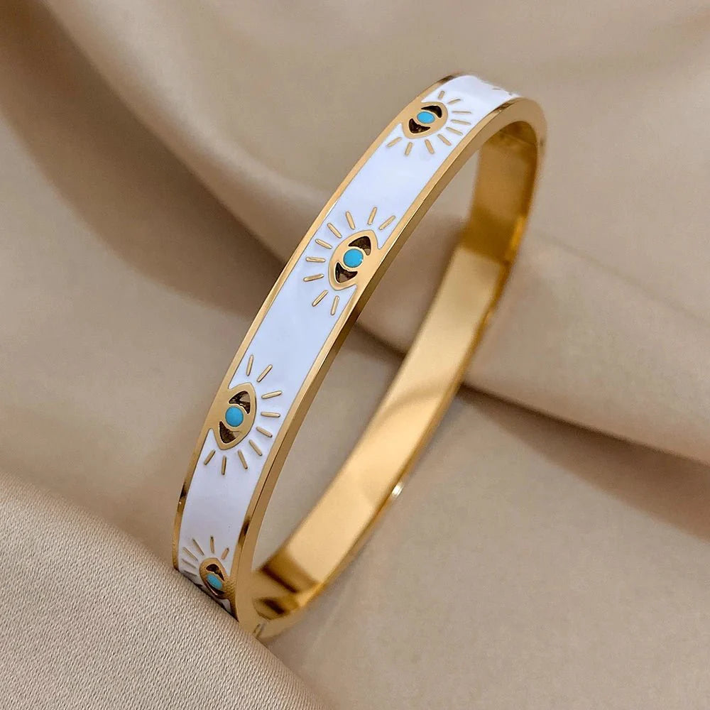 Skanto | Elegant Onde Øye Hvit Emalje Bangle Armbånd