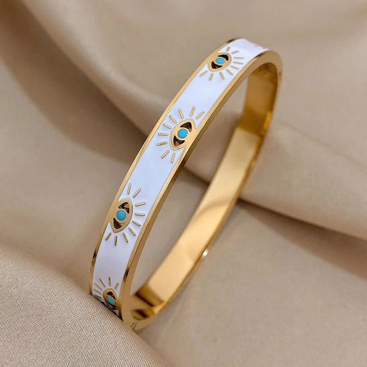 Skanto | Elegant Onde Øye Hvit Emalje Bangle Armbånd
