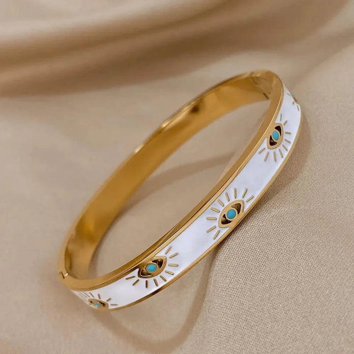 Skanto | Elegant Onde Øye Hvit Emalje Bangle Armbånd