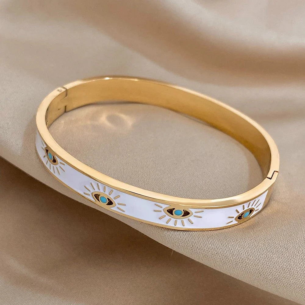 Skanto | Elegant Onde Øye Hvit Emalje Bangle Armbånd
