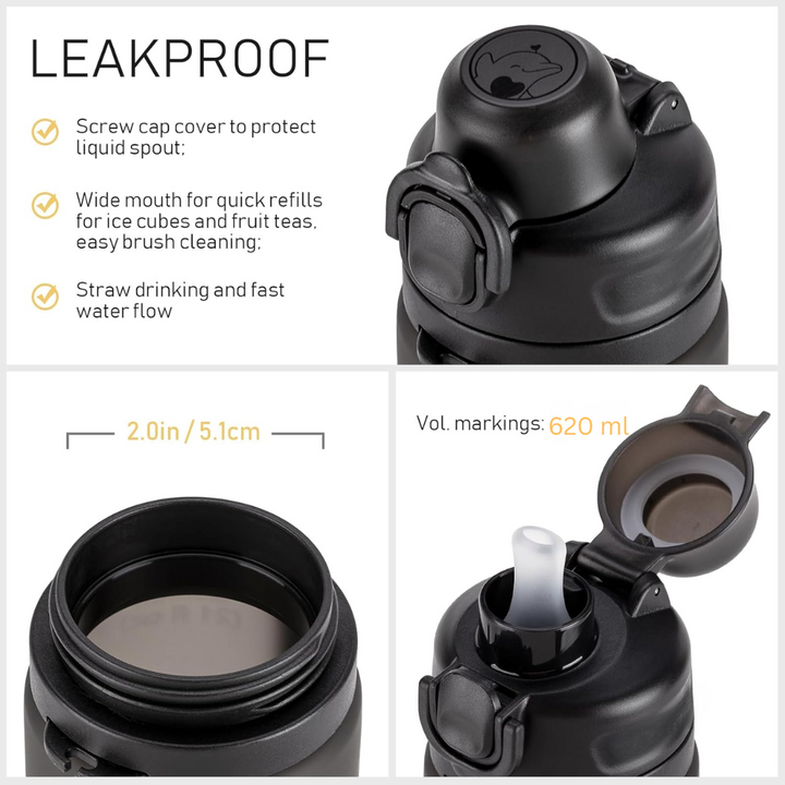 Skanto | Sammenleggbar 600 ml Silikon Vannflaske - Lekkasjesikker & BPA-fri