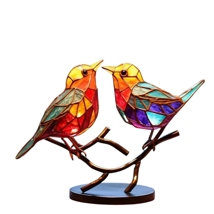 Frendorf | ColorBirds - Colored Birds on Branch Decorative Sculpture
