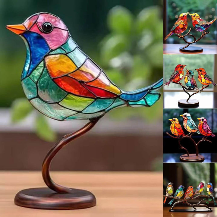 Frendorf | ColorBirds - Colored Birds on Branch Decorative Sculpture