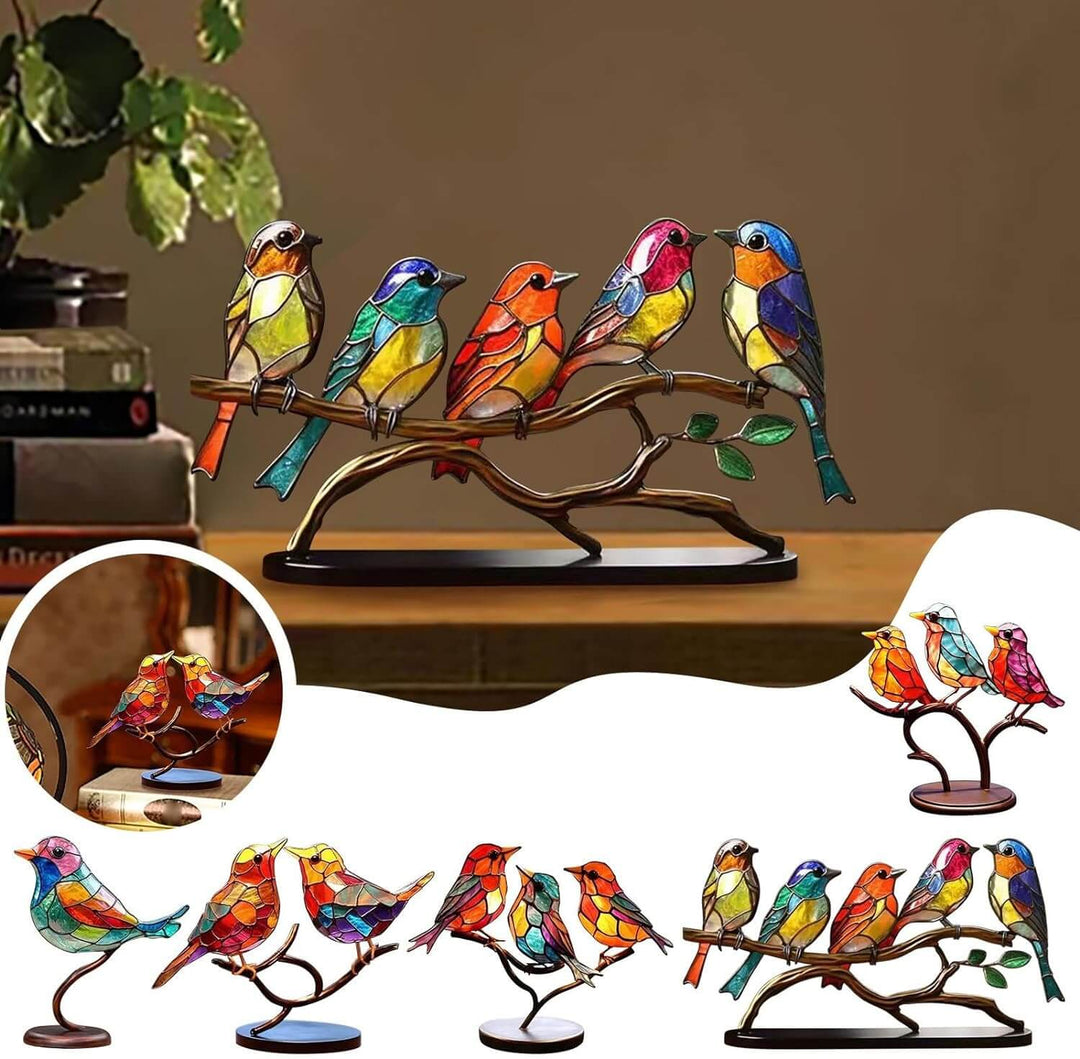 Frendorf | ColorBirds - Colored Birds on Branch Decorative Sculpture