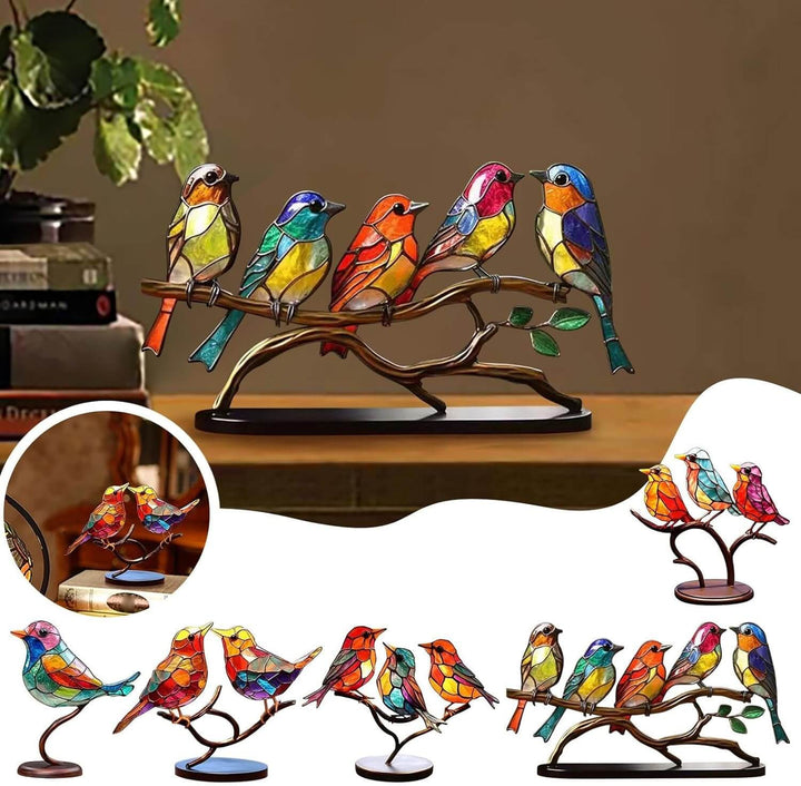 Frendorf | ColorBirds - Colored Birds on Branch Decorative Sculpture