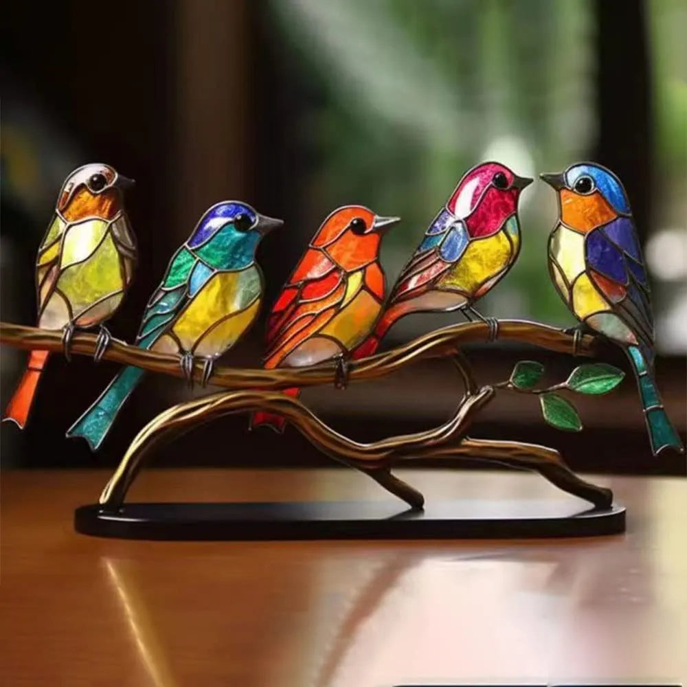 Frendorf | ColorBirds - Colored Birds on Branch Decorative Sculpture