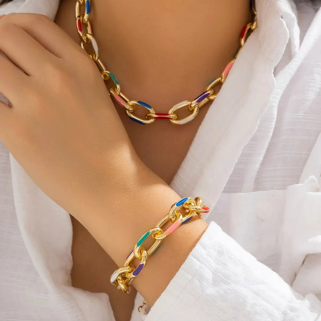 Skanto | Fargerik Kjede Armbånd og Smykke Sett