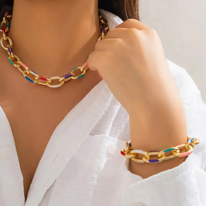 Skanto | Fargerik Kjede Armbånd og Smykke Sett