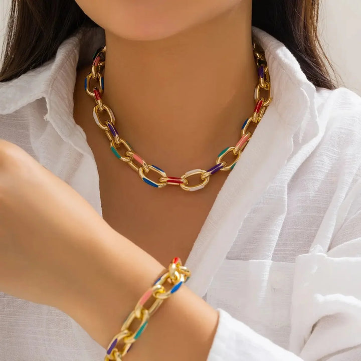 Skanto | Fargerik Kjede Armbånd og Smykke Sett