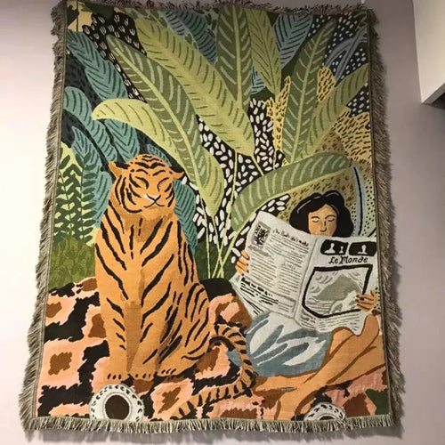 Koselig Tegneserie Tiger Design Kastet Teppe for Hjemmedekor | Skanto