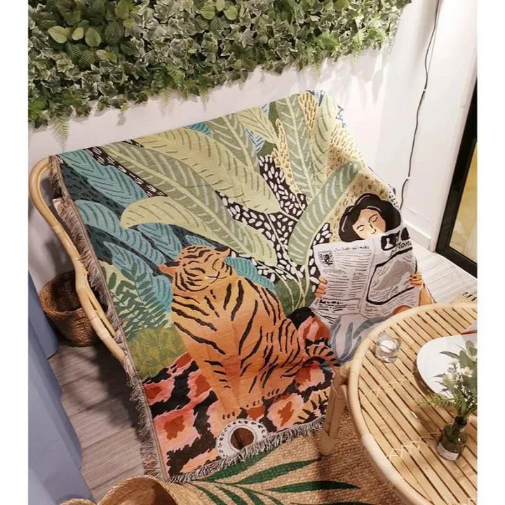 Koselig Tegneserie Tiger Design Kastet Teppe for Hjemmedekor | Skanto