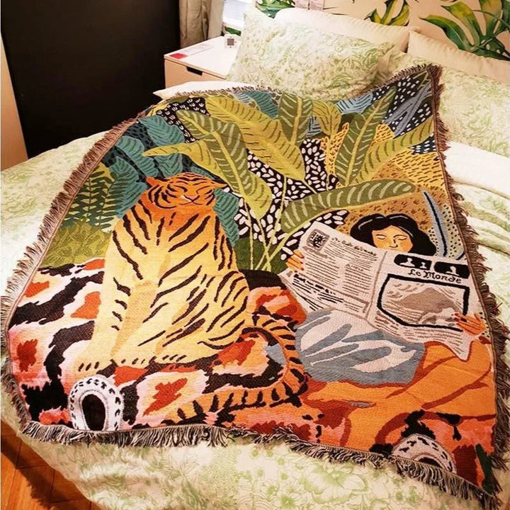 Koselig Tegneserie Tiger Design Kastet Teppe for Hjemmedekor | Skanto
