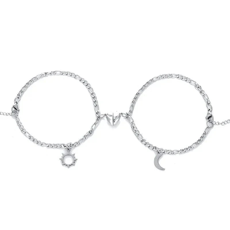 Skanto | Par Magnetisk Hjerte Sol & Måne Armbånd Sett