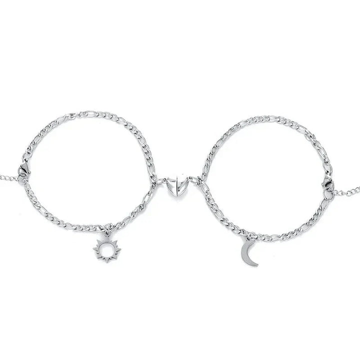 Skanto | Par Magnetisk Hjerte Sol & Måne Armbånd Sett