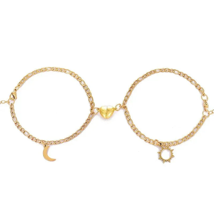 Skanto | Par Magnetisk Hjerte Sol & Måne Armbånd Sett