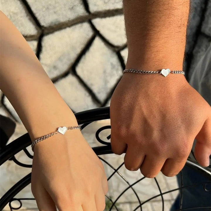 Skanto | Par Tynn Cuban Link Hjerte Armbånd Sett