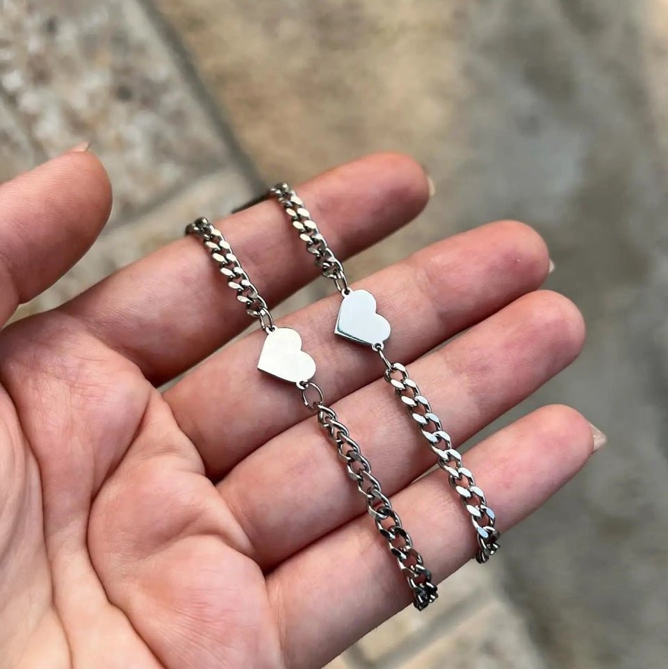 Skanto | Par Tynn Cuban Link Hjerte Armbånd Sett