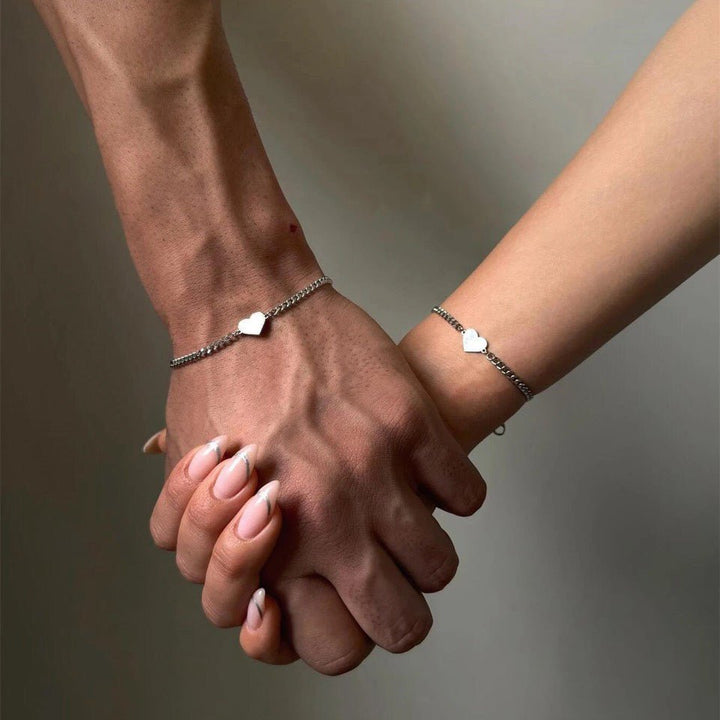 Skanto | Par Tynn Cuban Link Hjerte Armbånd Sett