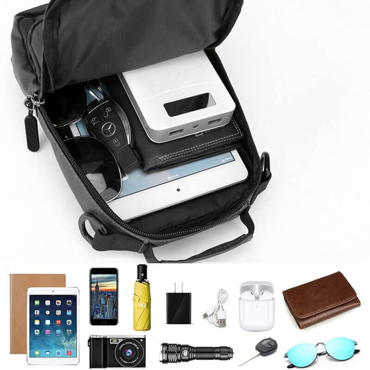 Skanto | Vanntett Oxford Crossbody Bag, Tyverisikkert Sling Bag, USB Lading & Flerlommes Design