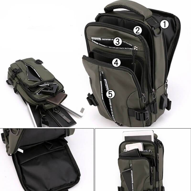 Skanto | Vanntett Oxford Crossbody Bag, Tyverisikkert Sling Bag, USB Lading & Flerlommes Design