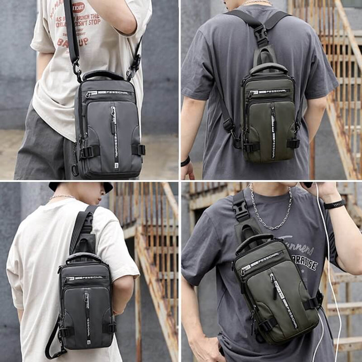 Skanto | Vanntett Oxford Crossbody Bag, Tyverisikkert Sling Bag, USB Lading & Flerlommes Design