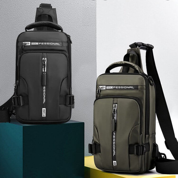 Skanto | Vanntett Oxford Crossbody Bag, Tyverisikkert Sling Bag, USB Lading & Flerlommes Design