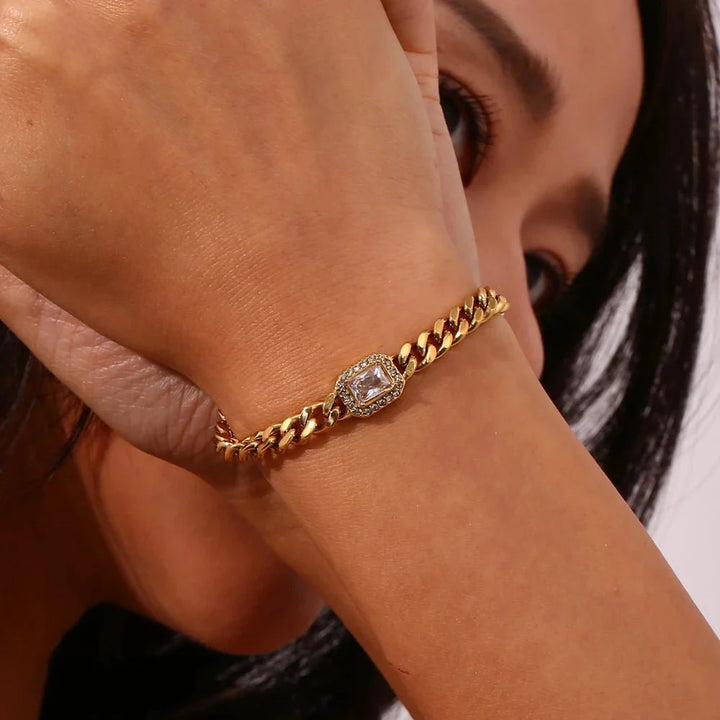 Skanto | Cuban Chain Square Cut Diamond Choker og Armbånd