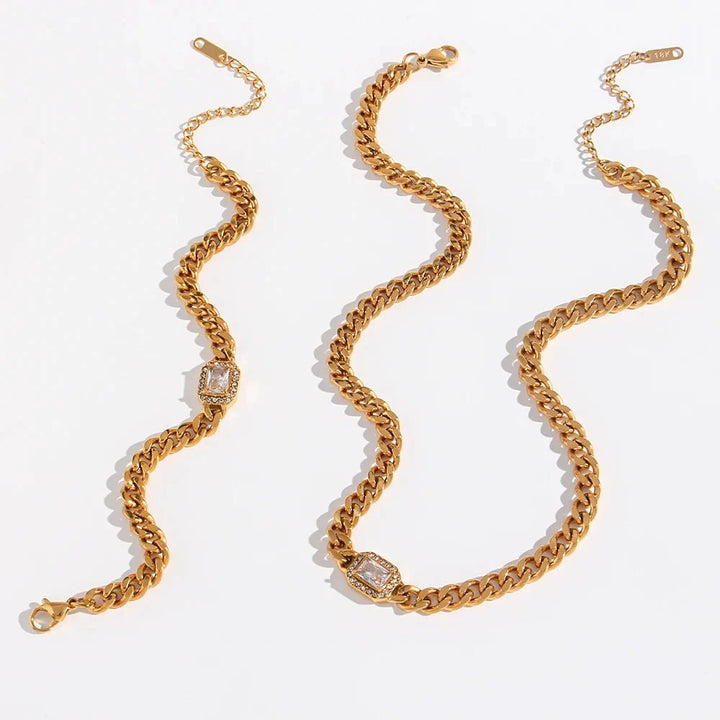 Skanto | Cuban Chain Square Cut Diamond Choker og Armbånd