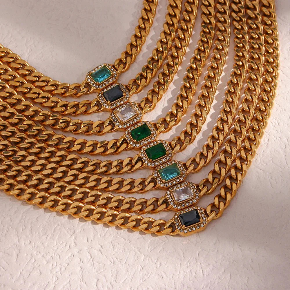 Skanto | Cuban Chain Square Cut Diamond Choker og Armbånd