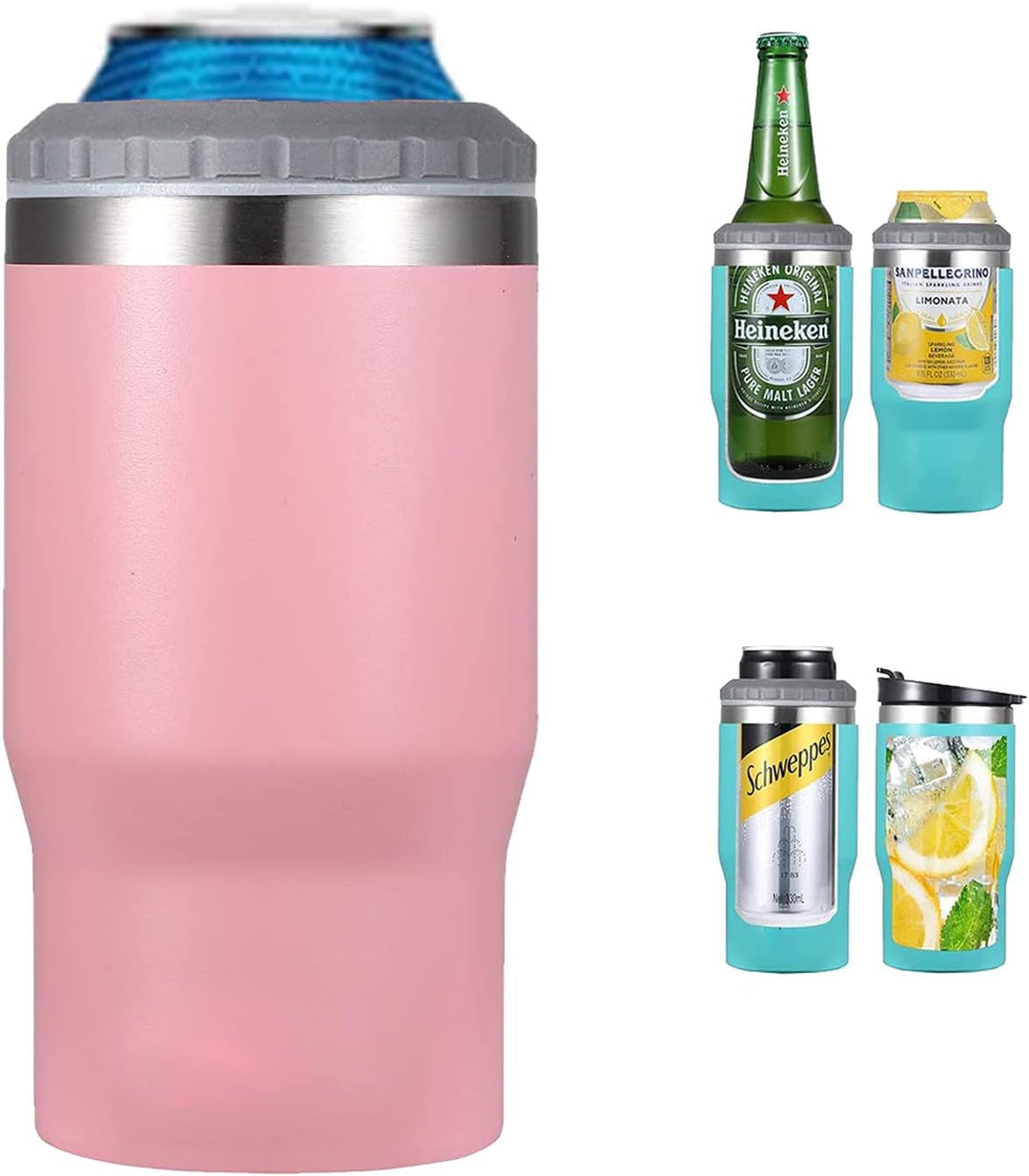 Skanto | 4 i 1 rustfritt stål boks/flaske isolator, 14Oz toveis lokk SUS isolert boks kjøler, ølboksholder (Svart)