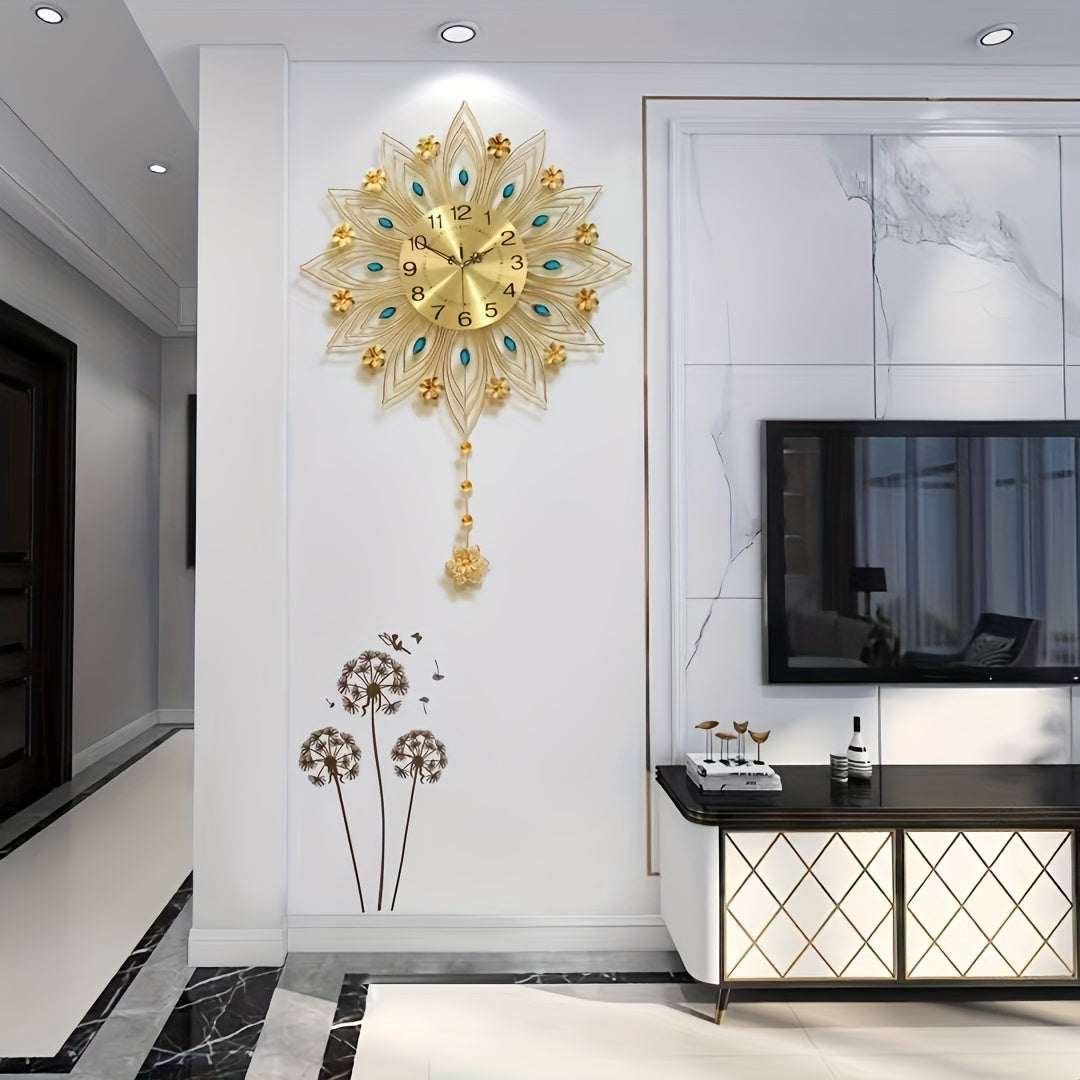 Elegant Floral Wall Clock with Luxurious Gold Accents | Skanto