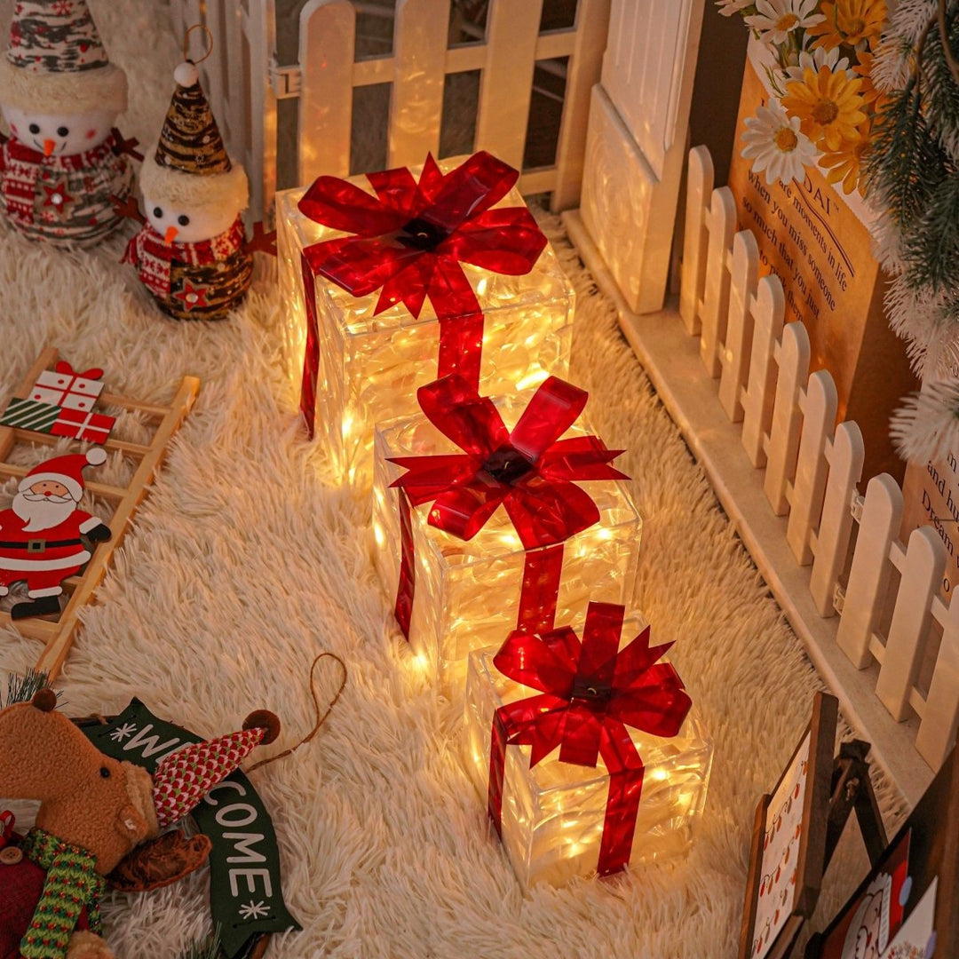 Skanto | Luminous gifts - sett med 3 opplyste bokser - juledekorasjon for innendørs og utendørs
