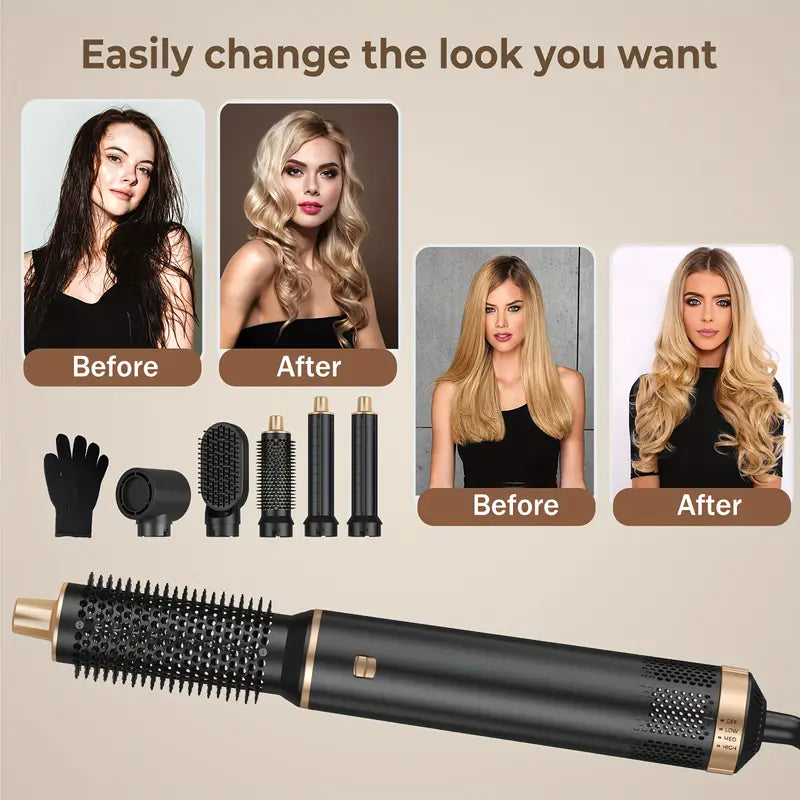 Skanto | ProStyler 5-i-1 Hårstyling Sett - Hårføner, Krølltang og Rettende Børste