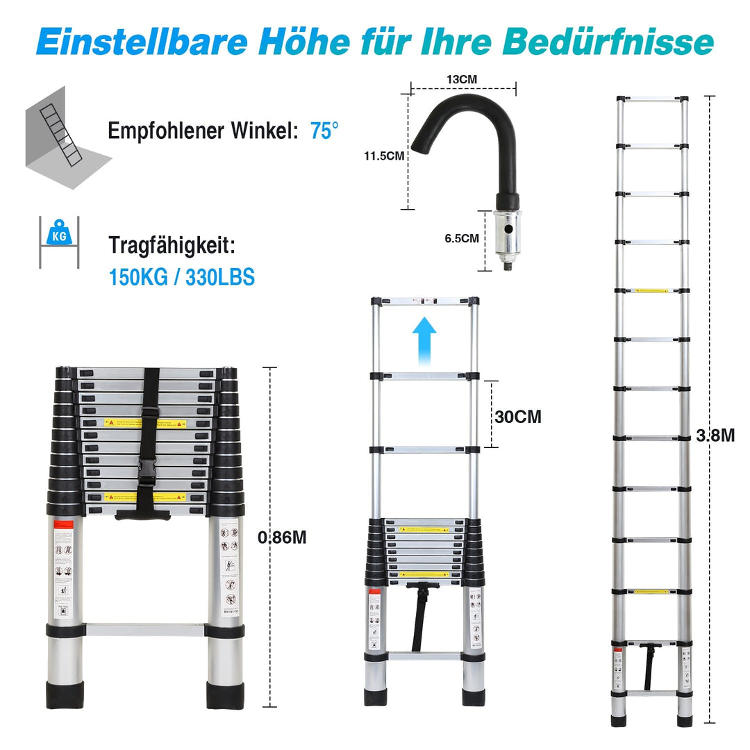 Telescopisk stige med 2 avtakbare kroker | Skanto