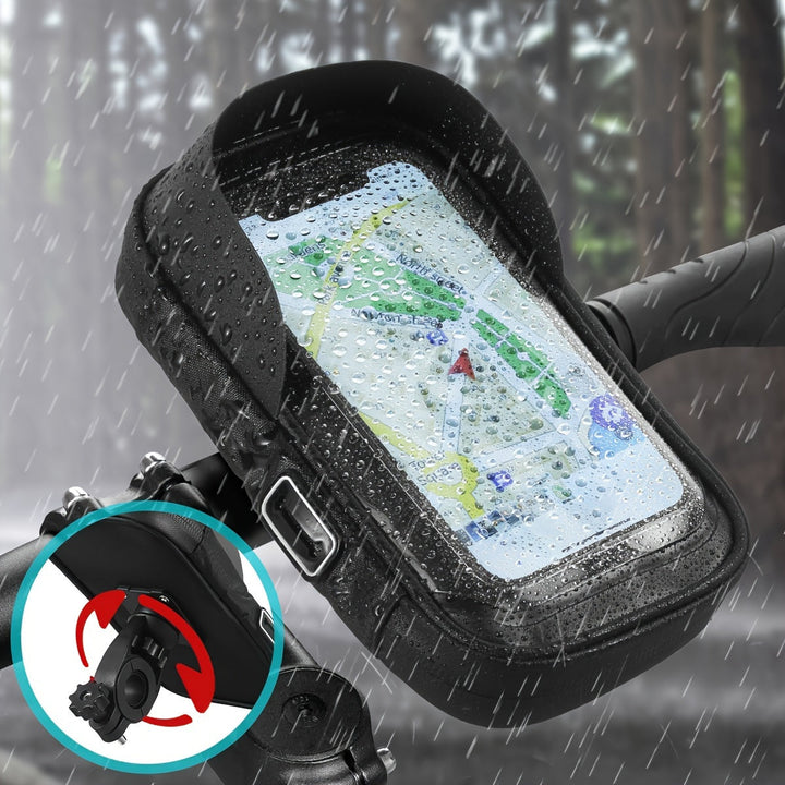 Wasserdichte Handyhalterung für Fahrrad og Motorrad – 360° drehbar og geeignet für 4,5–6,4 Zoll