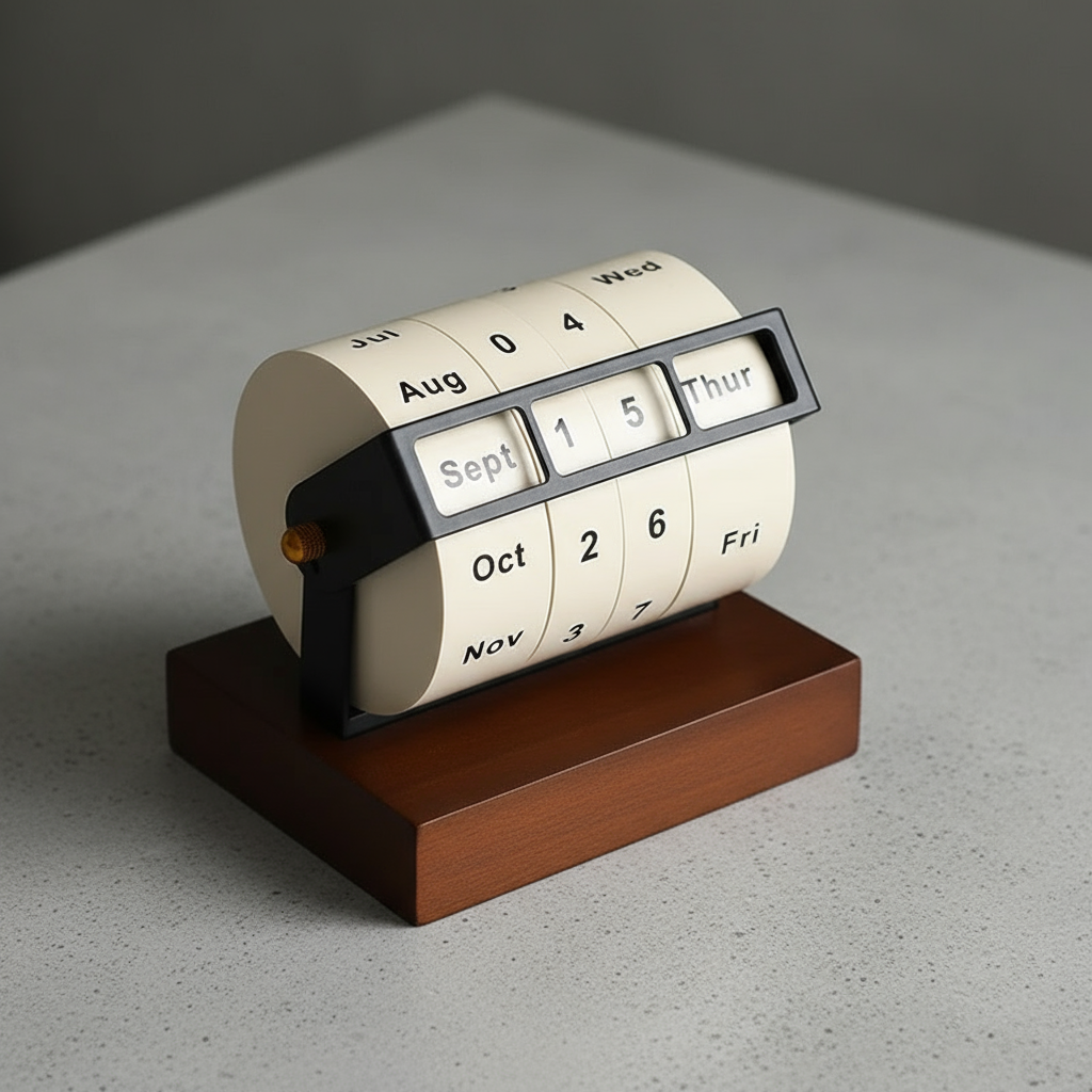 Mid-Century Rotating Wooden Perpetual Desk Calendar | Skanto