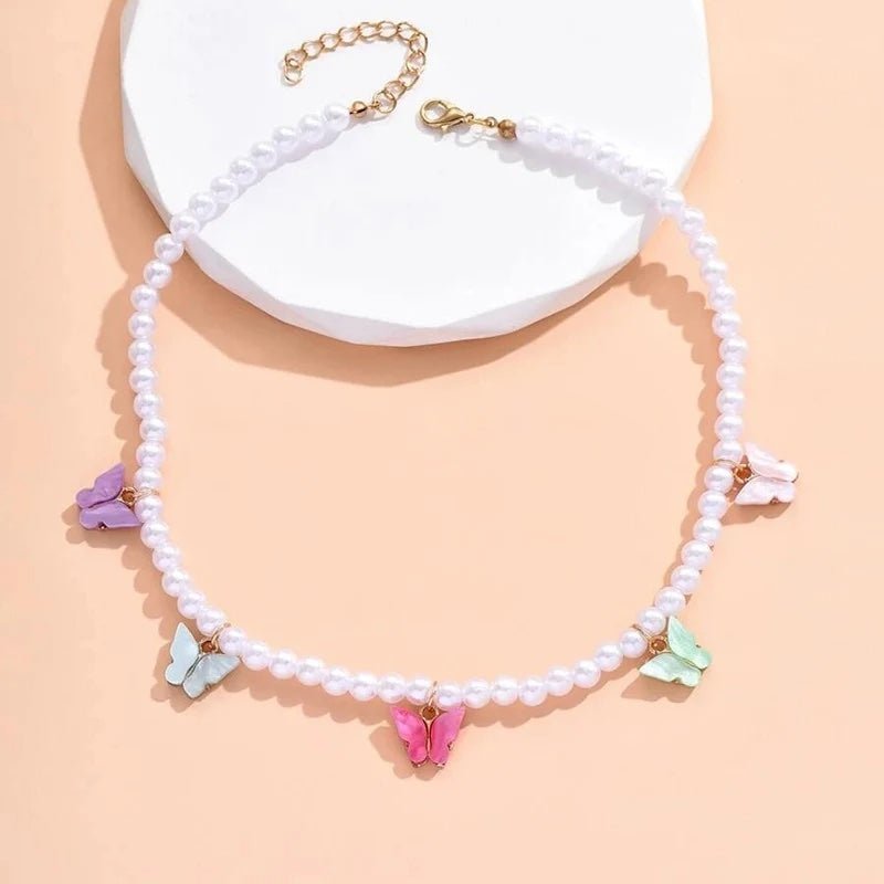 Skanto | Delikat Fargerik Sommerfugl Choker Halskjede