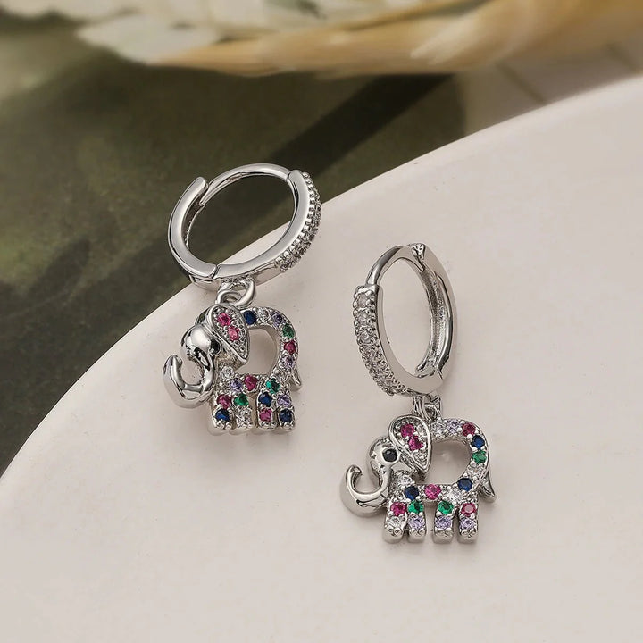 Skanto | Delikat Fargerik Diamant Elefant Kontur Øredobber