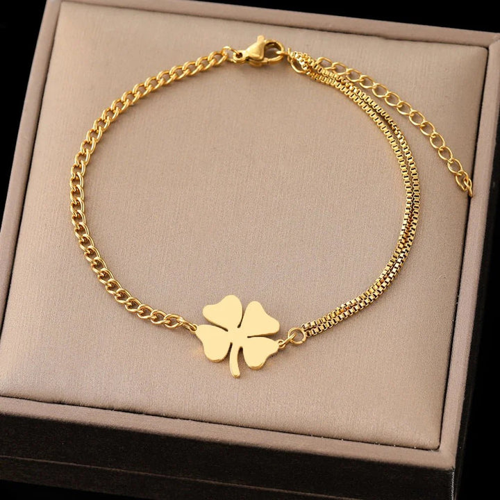Skanto | Delikat Laget Fire Blads Kløver Laget Kjede Armbånd