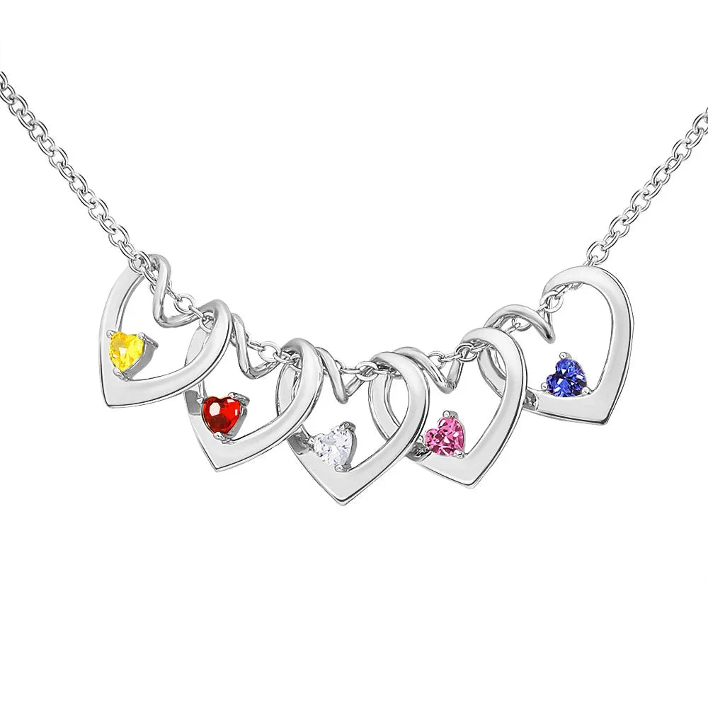 Skanto | Delikat Navn & Fødselsstein Hjerte Charm Bangle Armbånd & Halskjede