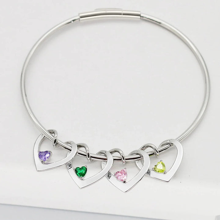 Skanto | Delikat Navn & Fødselsstein Hjerte Charm Bangle Armbånd & Halskjede