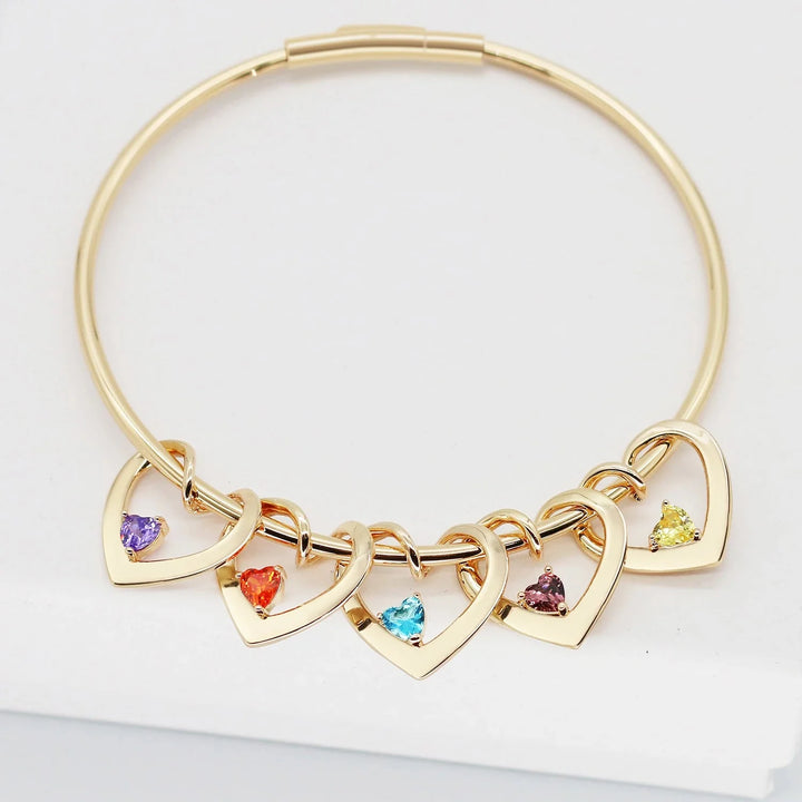 Skanto | Delikat Navn & Fødselsstein Hjerte Charm Bangle Armbånd & Halskjede