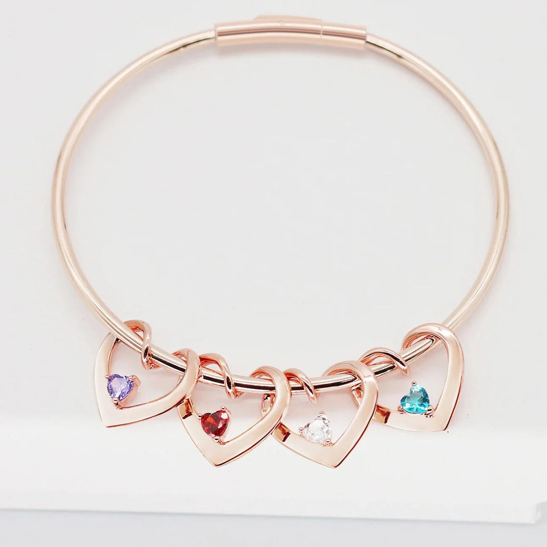 Skanto | Delikat Navn & Fødselsstein Hjerte Charm Bangle Armbånd & Halskjede