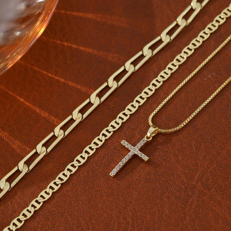 Skanto | 3pc 14k Laget Kors Halskjede Stabel
