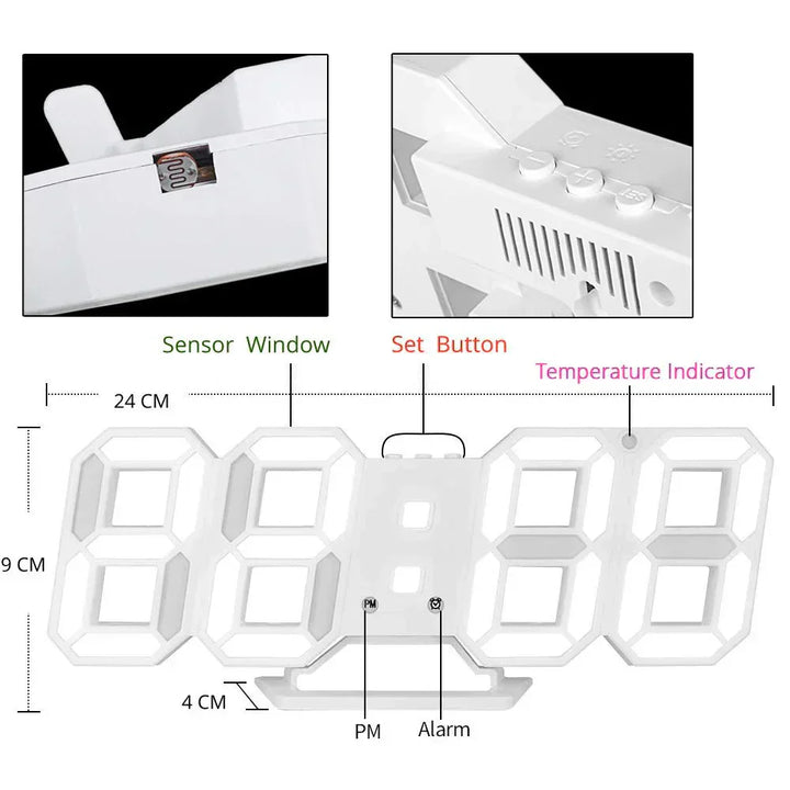 Skanto 3D LED Veggklokke | Moderne Digital Klokke | Dimmbar LED Lys | Stilfull Veggdekor