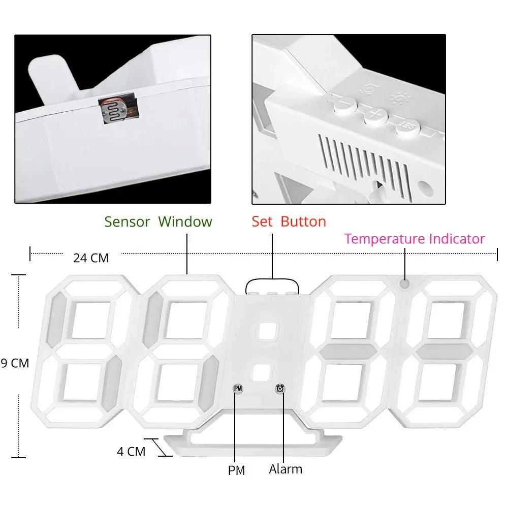 Skanto | LumiSync 3D LED Veggklokke – Moderne Digital Klokke med Dimmer Belysning